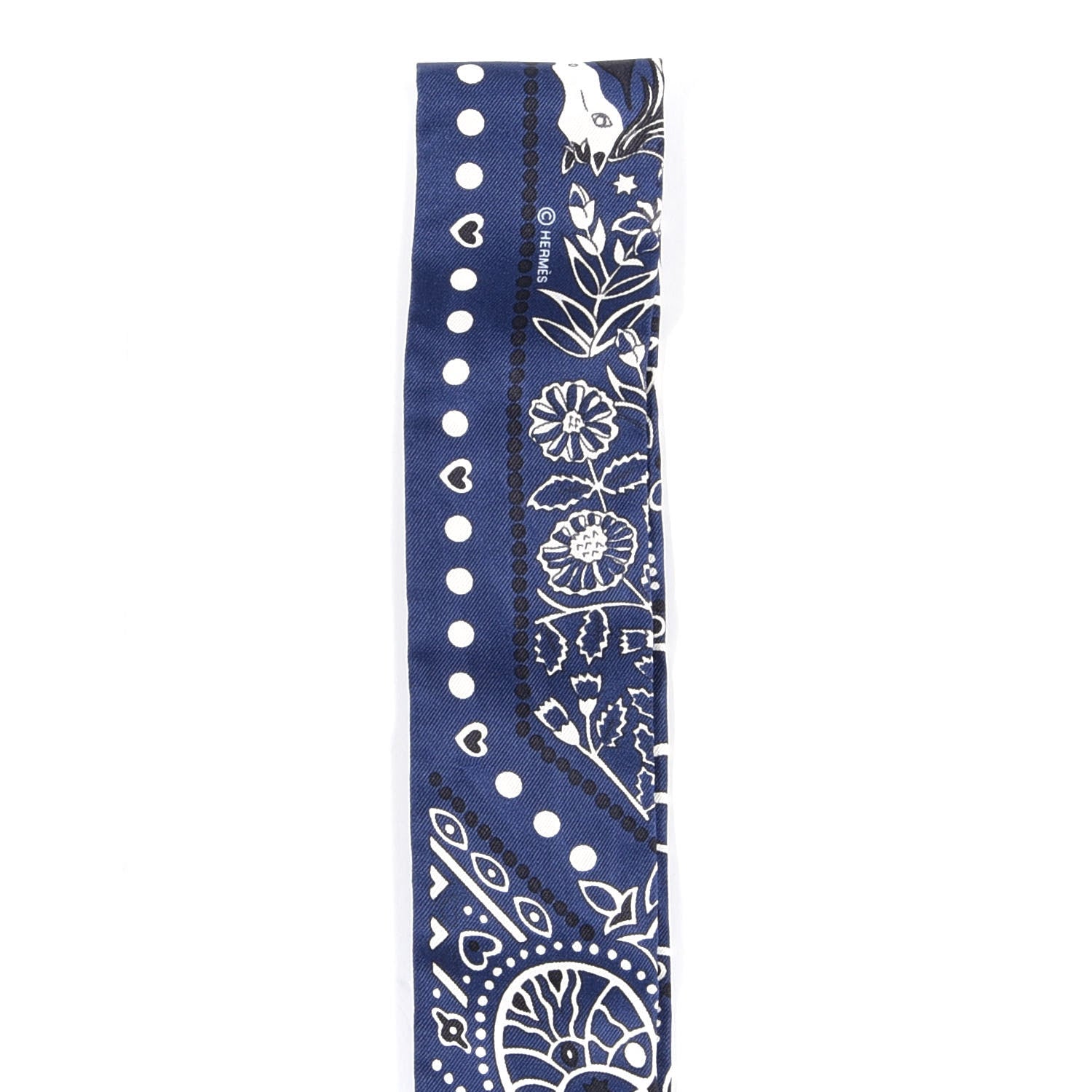 Hermes Silk Peuple Du Vent Bandana Twilly Marine White Black 3 of 3