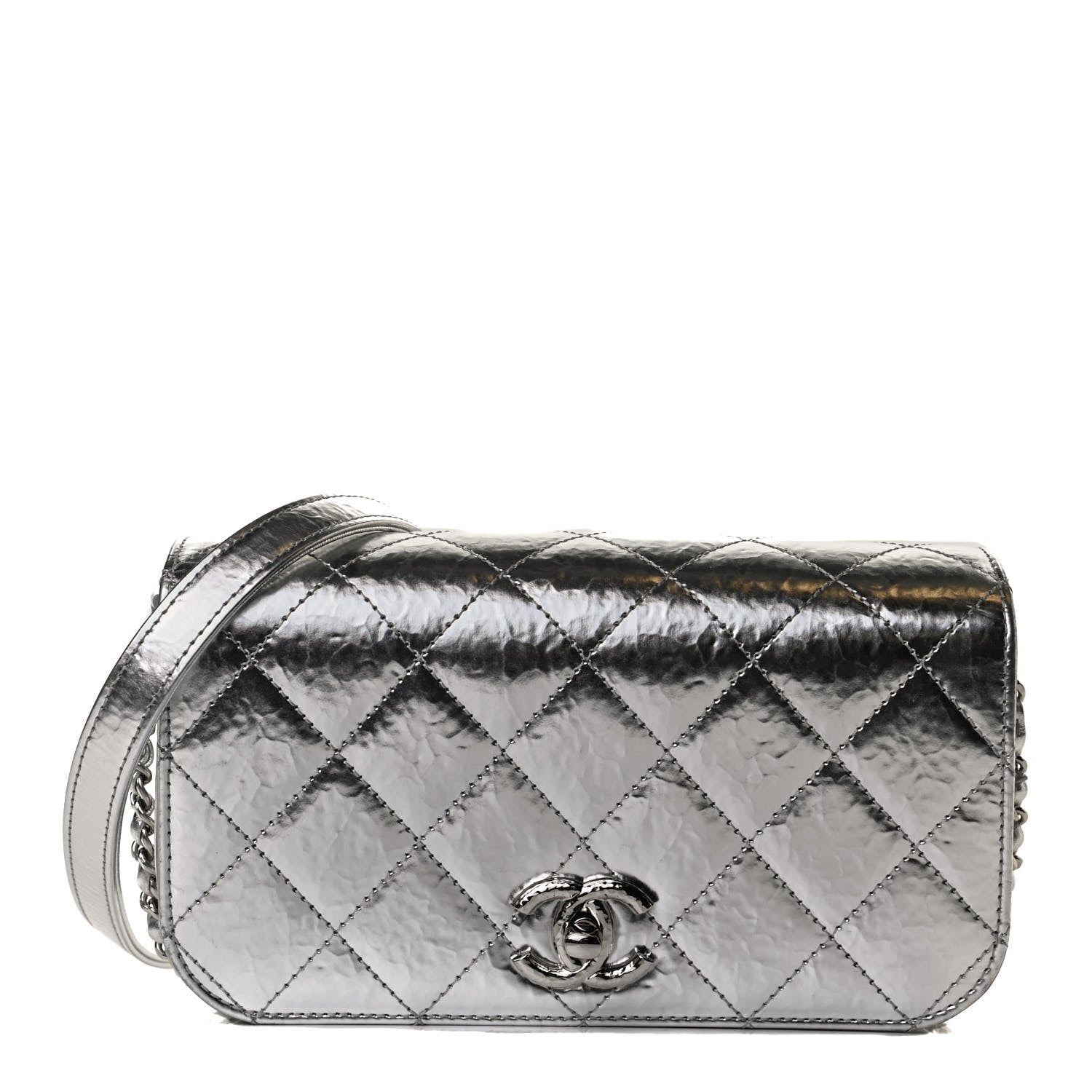 Chanel Hammered Metallic Calfskin Quilted Flap Silver 1 of 12