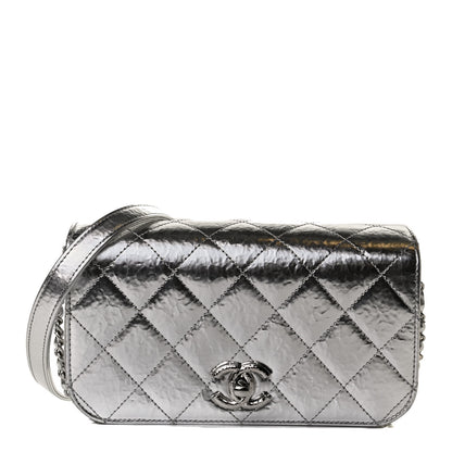 Chanel Hammered Metallic Calfskin Quilted Flap Silver 1 of 12