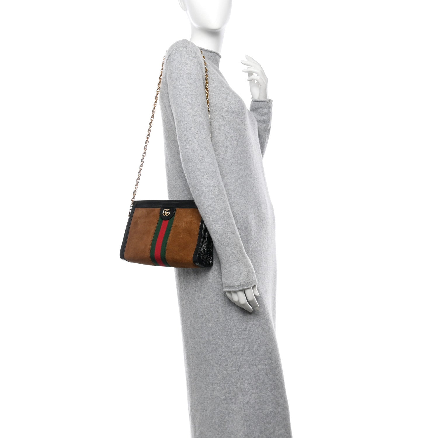 Gucci Suede Patent Web Small Ophidia Chain Shoulder Bag Nocciola Black 2 of 11