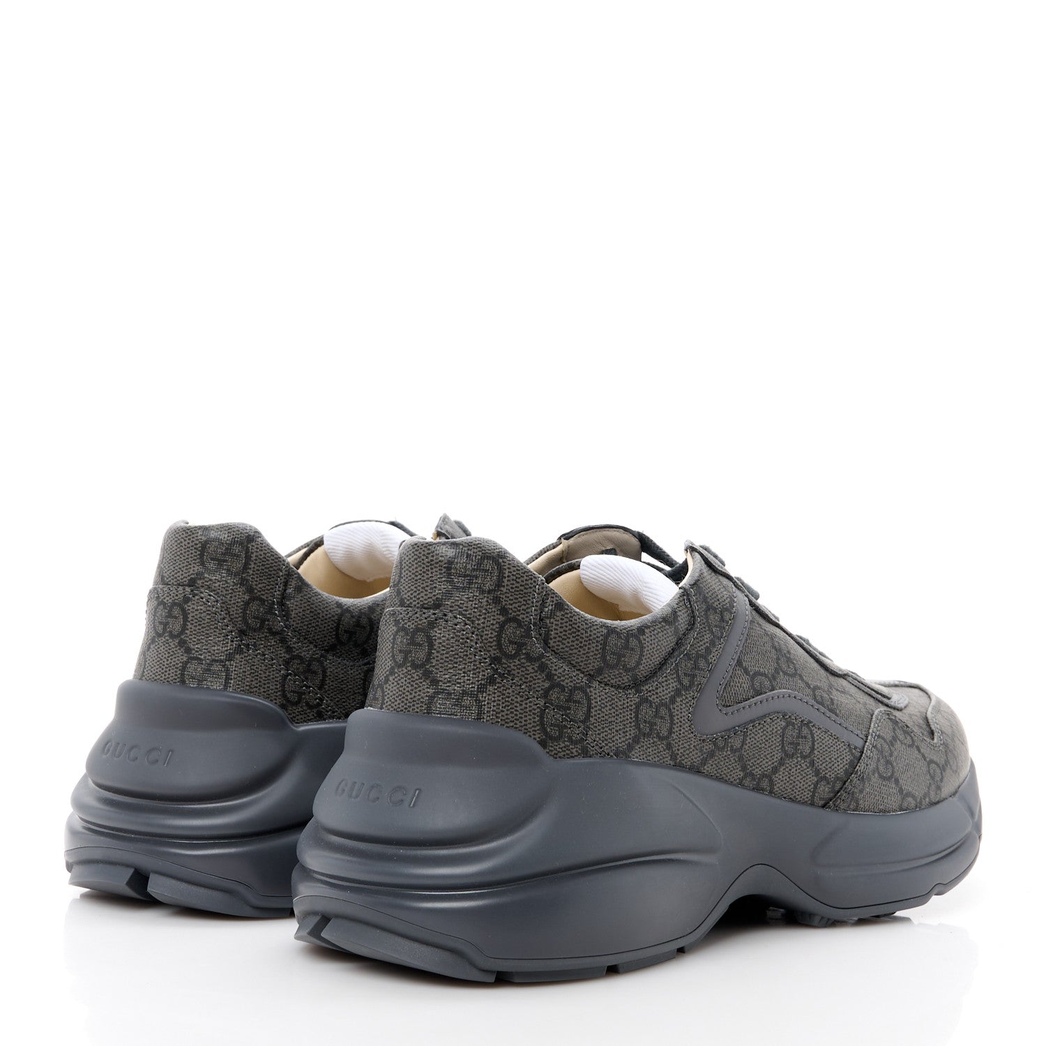 Gucci GG Supreme Monogram Apollo Calfskin Mens Rhyton Sneakers 6.5 Grey Black Graphite Grey 4 of 9
