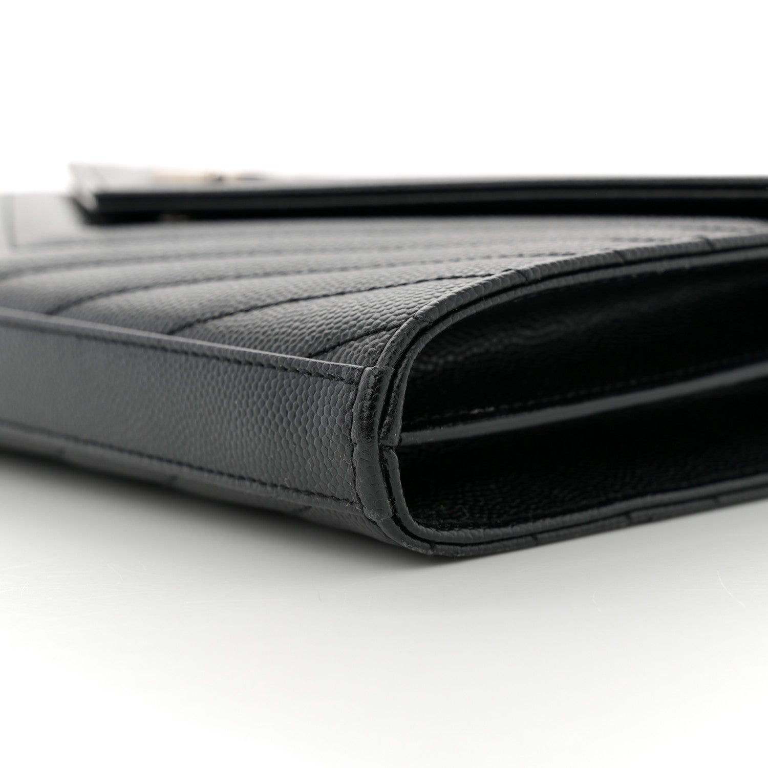 Saint Laurent Grain De Poudre Matelasse Chevron Monogram Chain Wallet Black 10 of 13