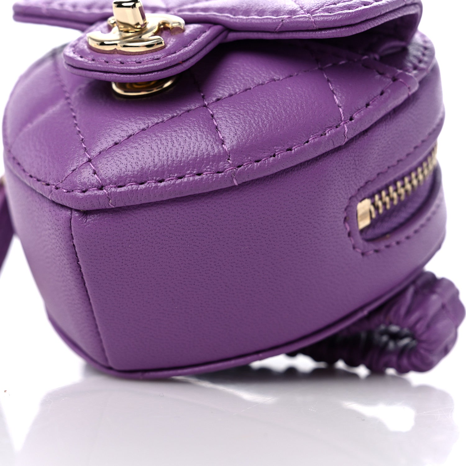 Chanel Lambskin Quilted CC In Love Heart Zipped Arm Coin Purse Purple 9 of 10