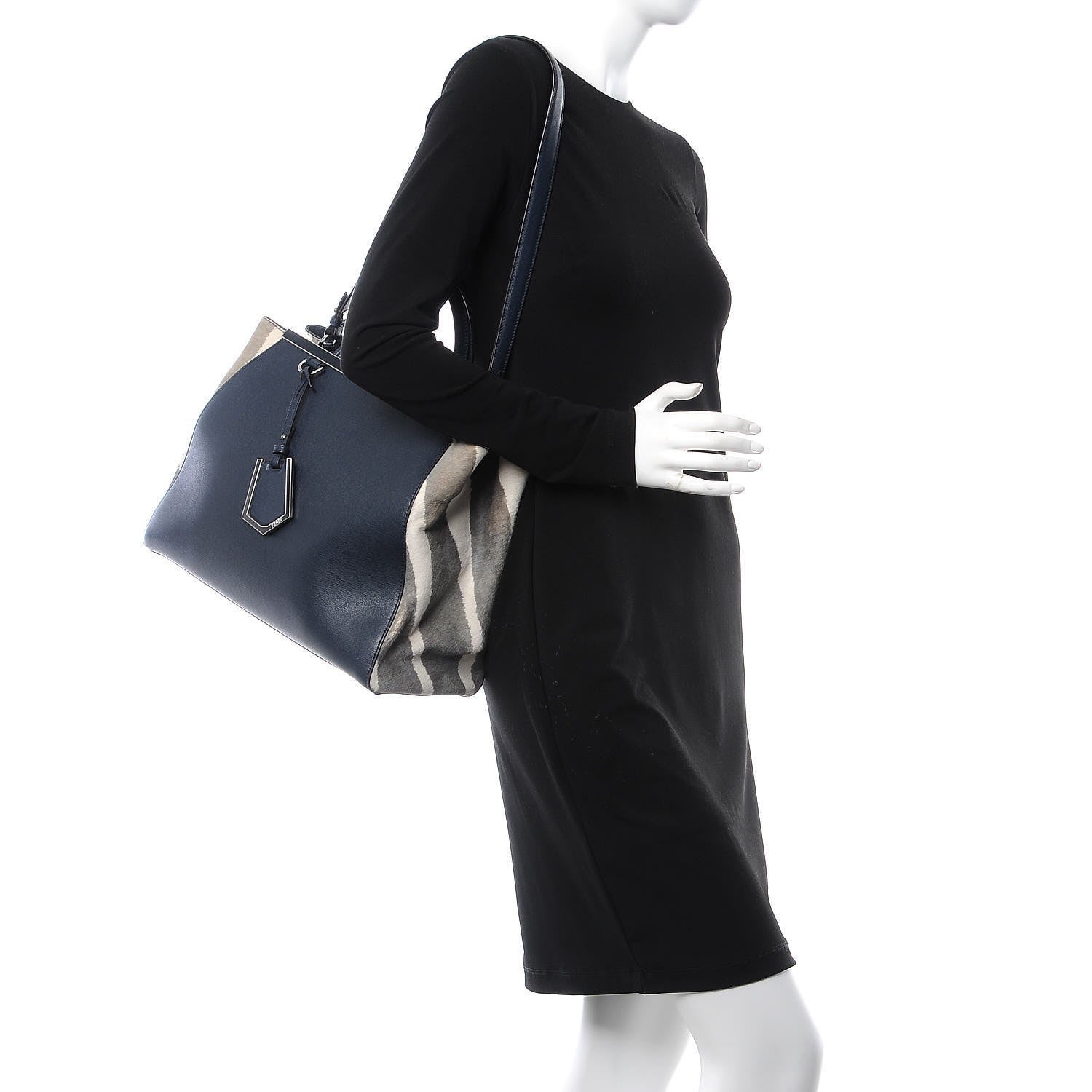 Fendi Vitello Elite Calf Hair Zebra Print Medium 2Jours Tote Blue Multicolor 2 of 8