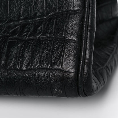 Saint Laurent Calfskin Crocodile Embossed Medium Trois Class Tote Black 14 of 17