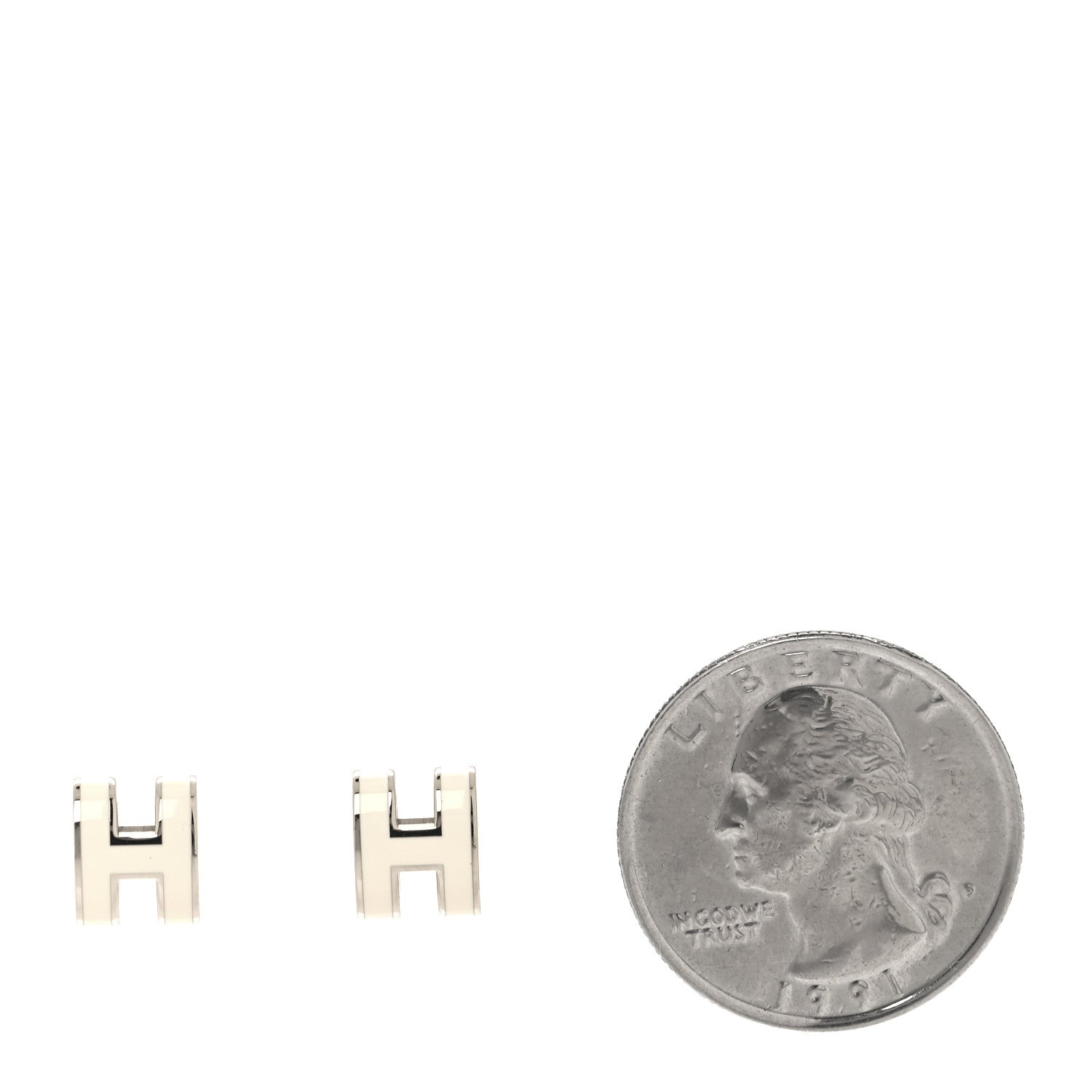 Hermes Palladium Lacquered Mini Pop H Earrings White 2 of 6