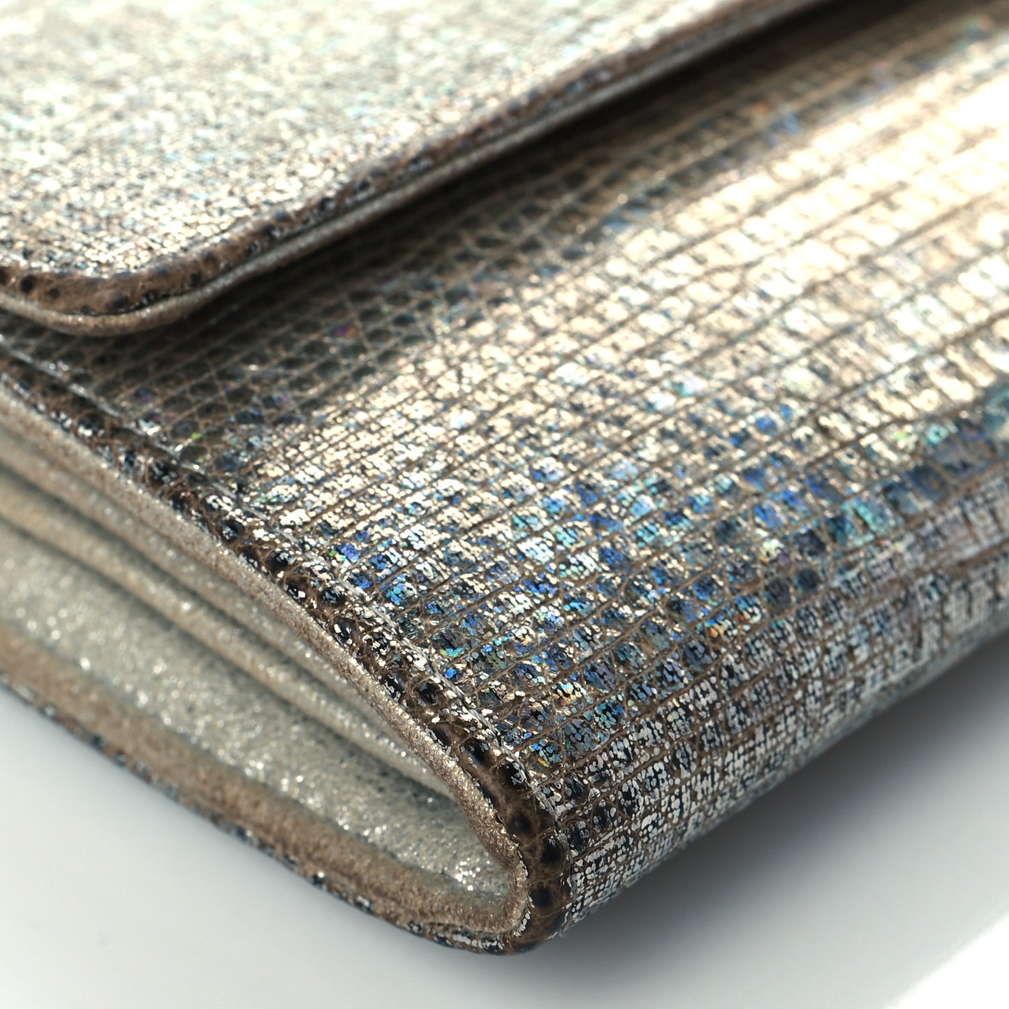 Iridescent Lizard Wallet With Removable Chain Silver