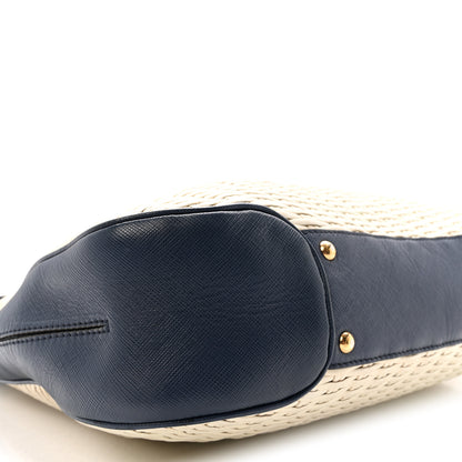 Salvatore Ferragamo Woven Calfskin Gancini Hobo Blue White 8 of 9