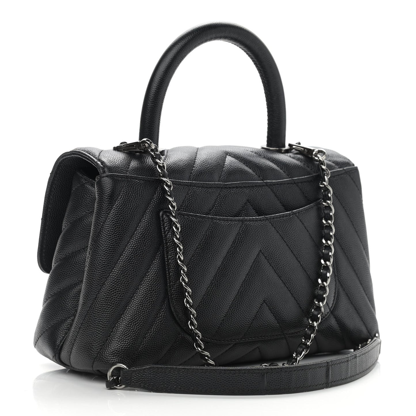 Caviar Chevron Quilted Mini Coco Handle Flap Black
