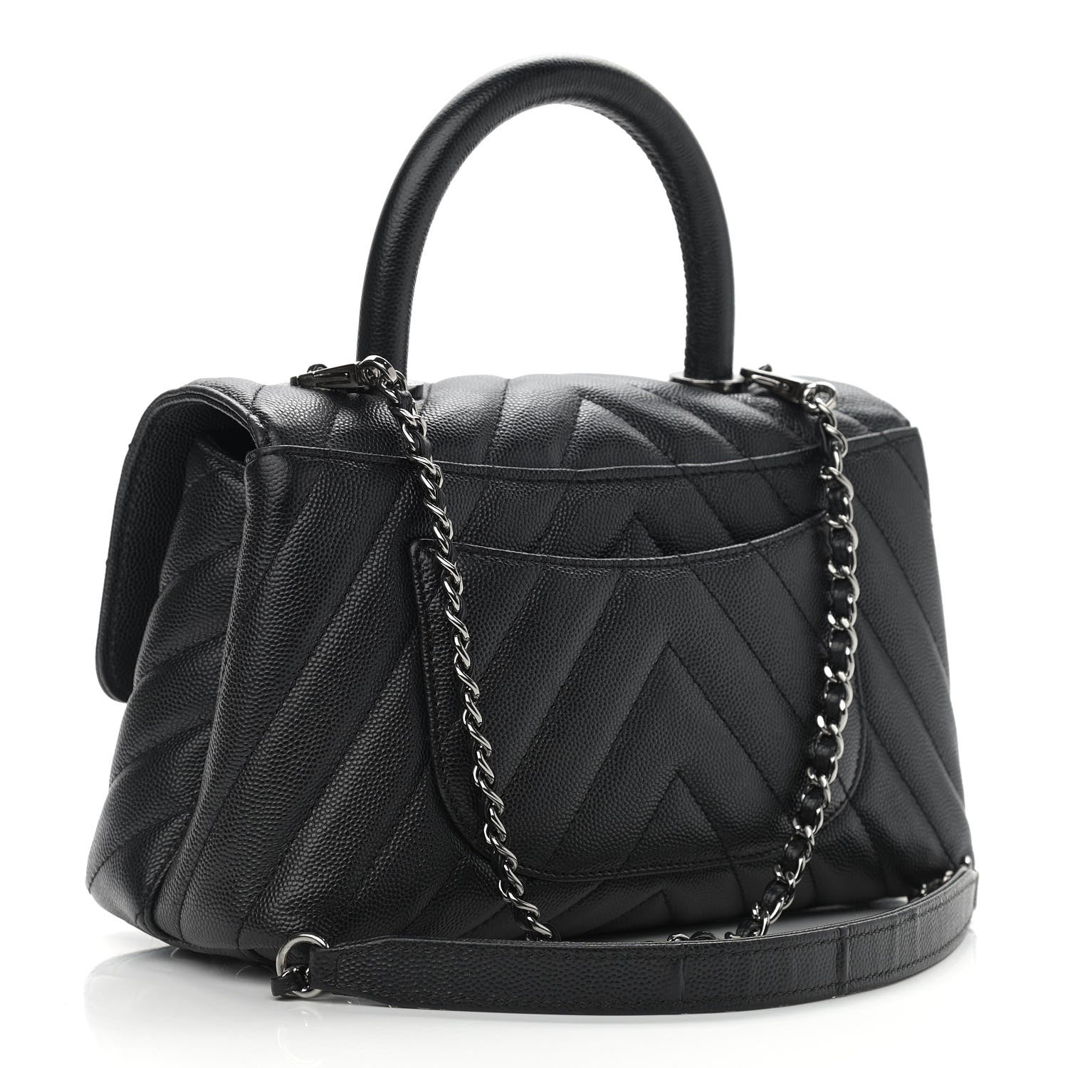Chanel Caviar Chevron Quilted Mini Coco Handle Flap Black 3 of 12