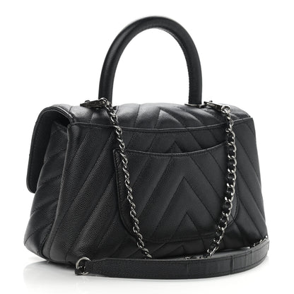 Chanel Caviar Chevron Quilted Mini Coco Handle Flap Black 3 of 12