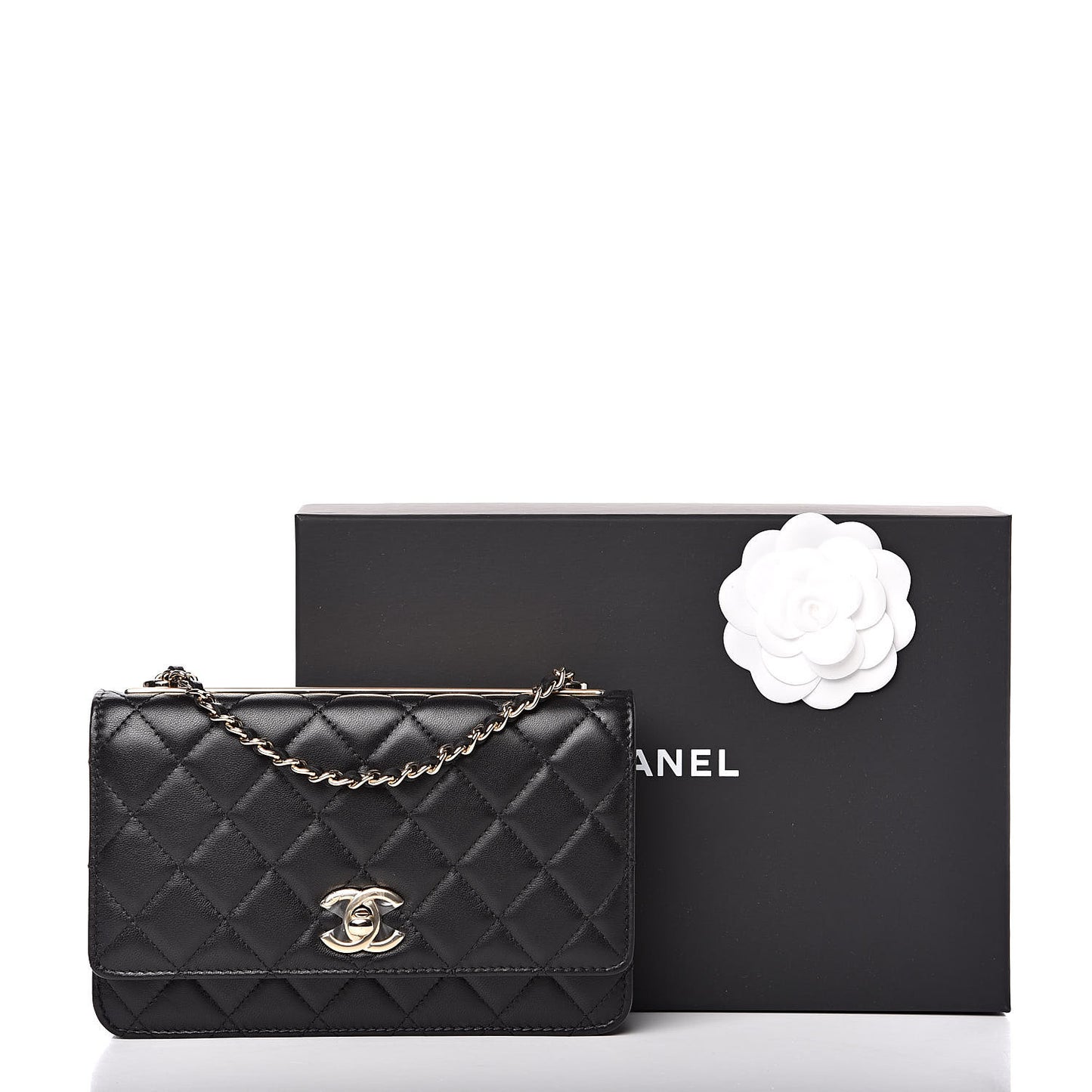 Lambskin Quilted Trendy CC Wallet On Chain WOC Black