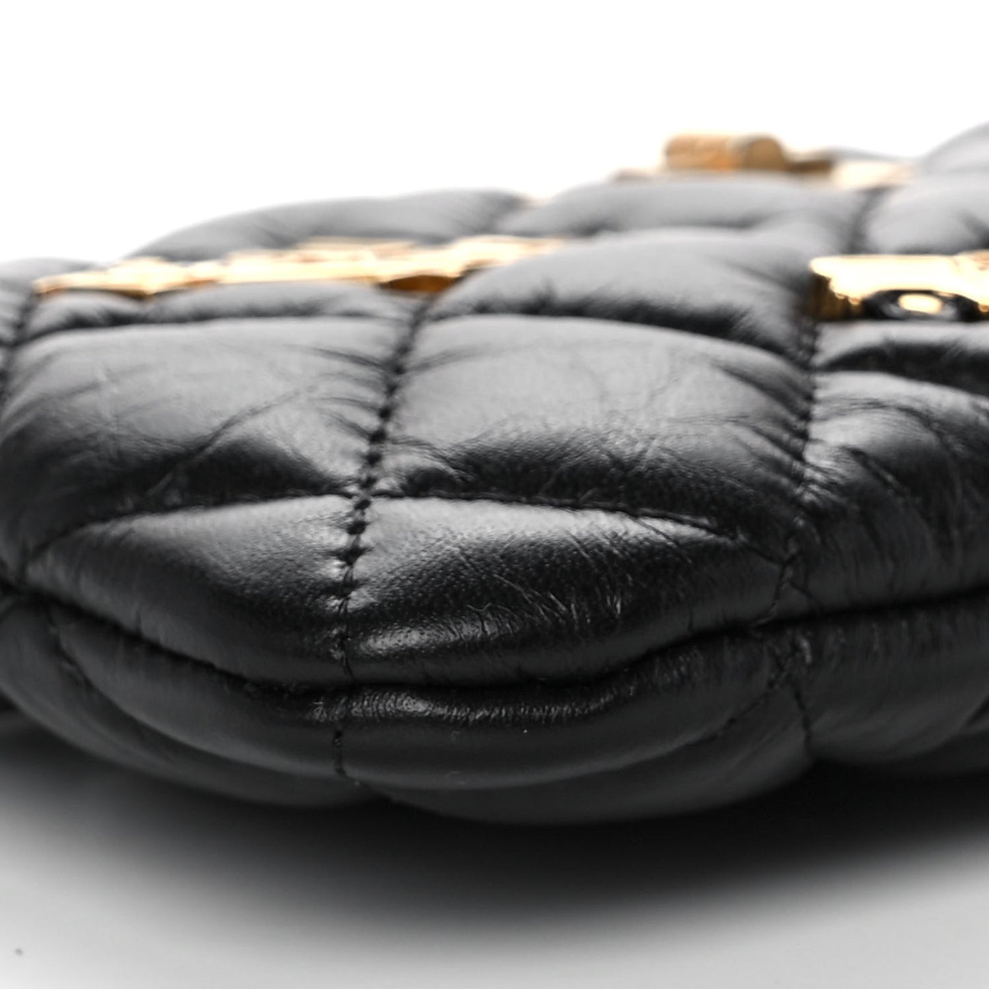 Aged Calfskin Quilted Small Lucky Charms Cosmetic Case Black