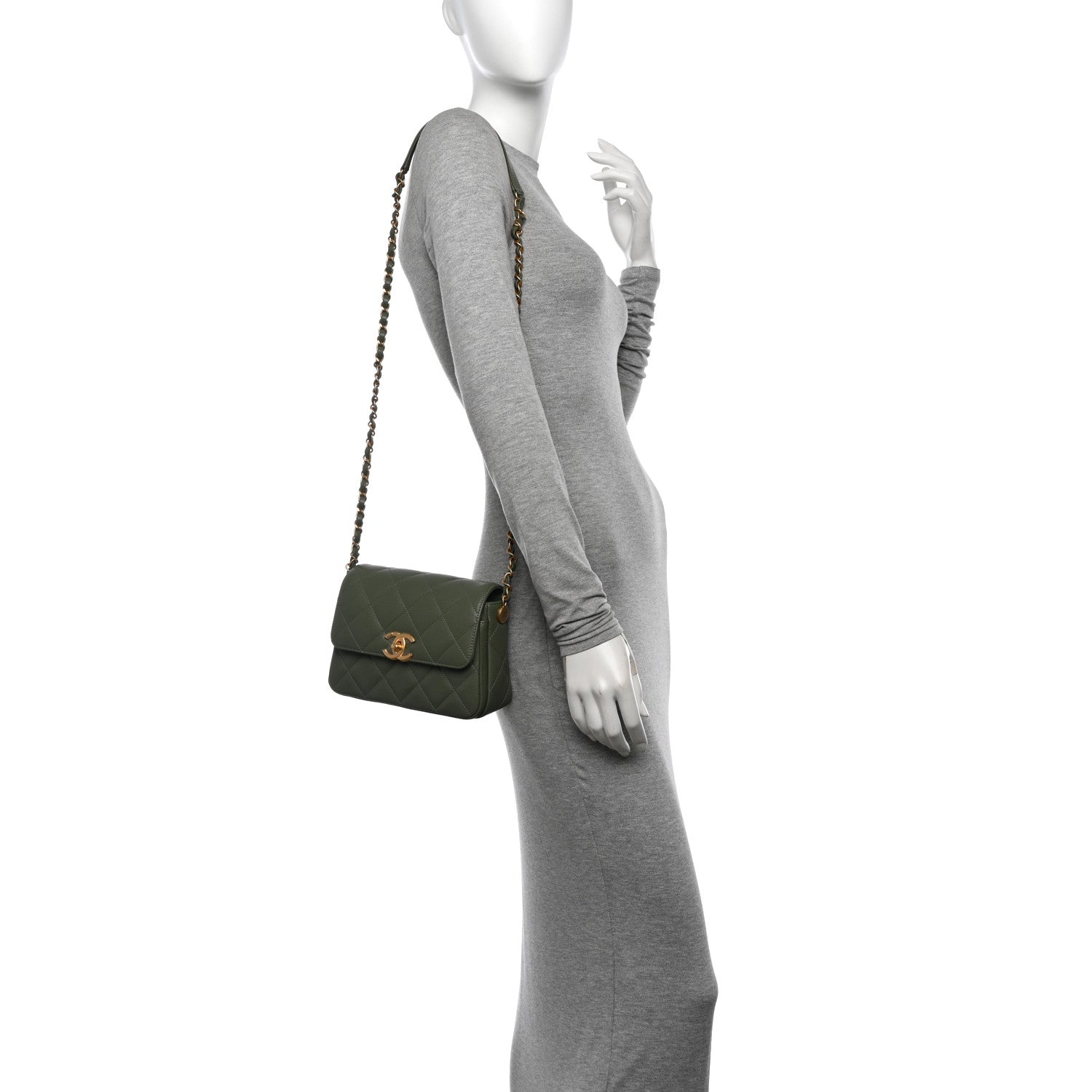 Chanel Shiny Caviar Quilted Mini Flap Khaki 2 of 11