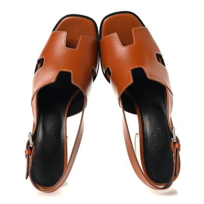 Hermes Calfskin Elbe 60 Sandals 38 Marron Glaise 2 of 9