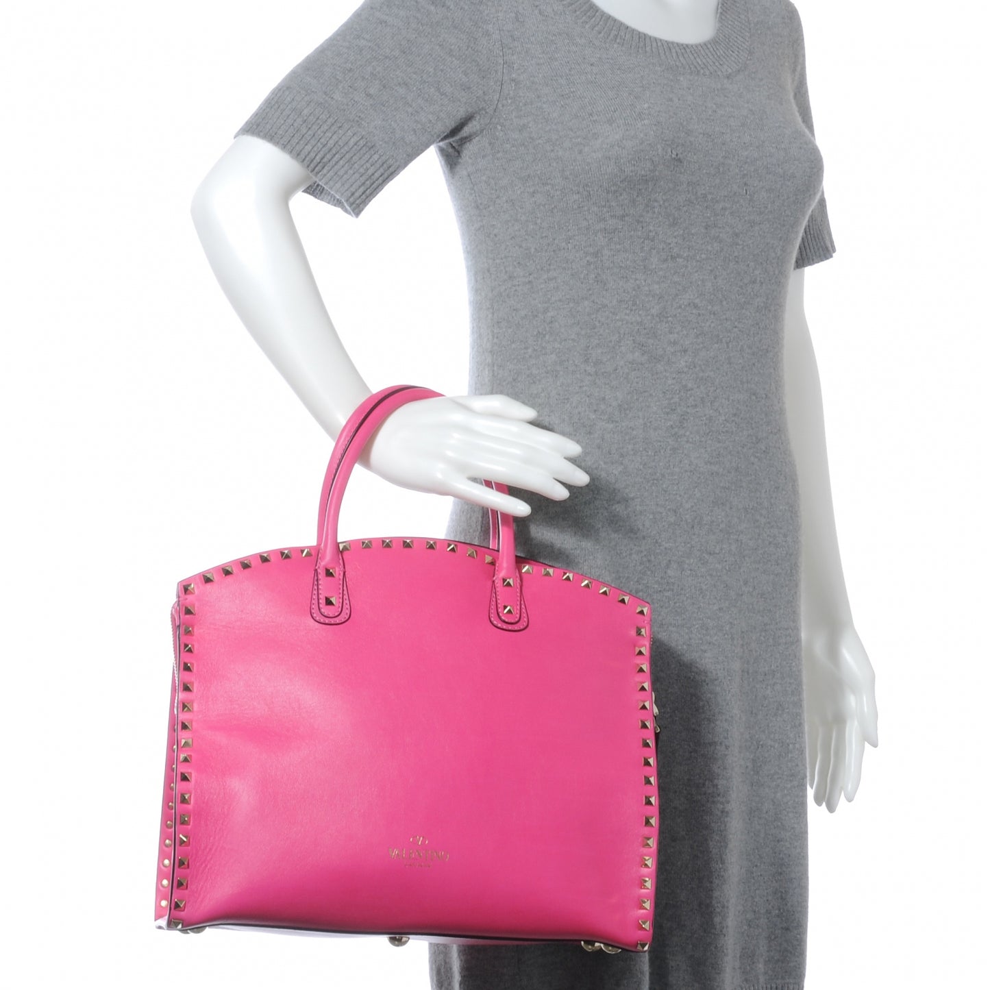 Vitello Rockstud Dome Shopper Pink