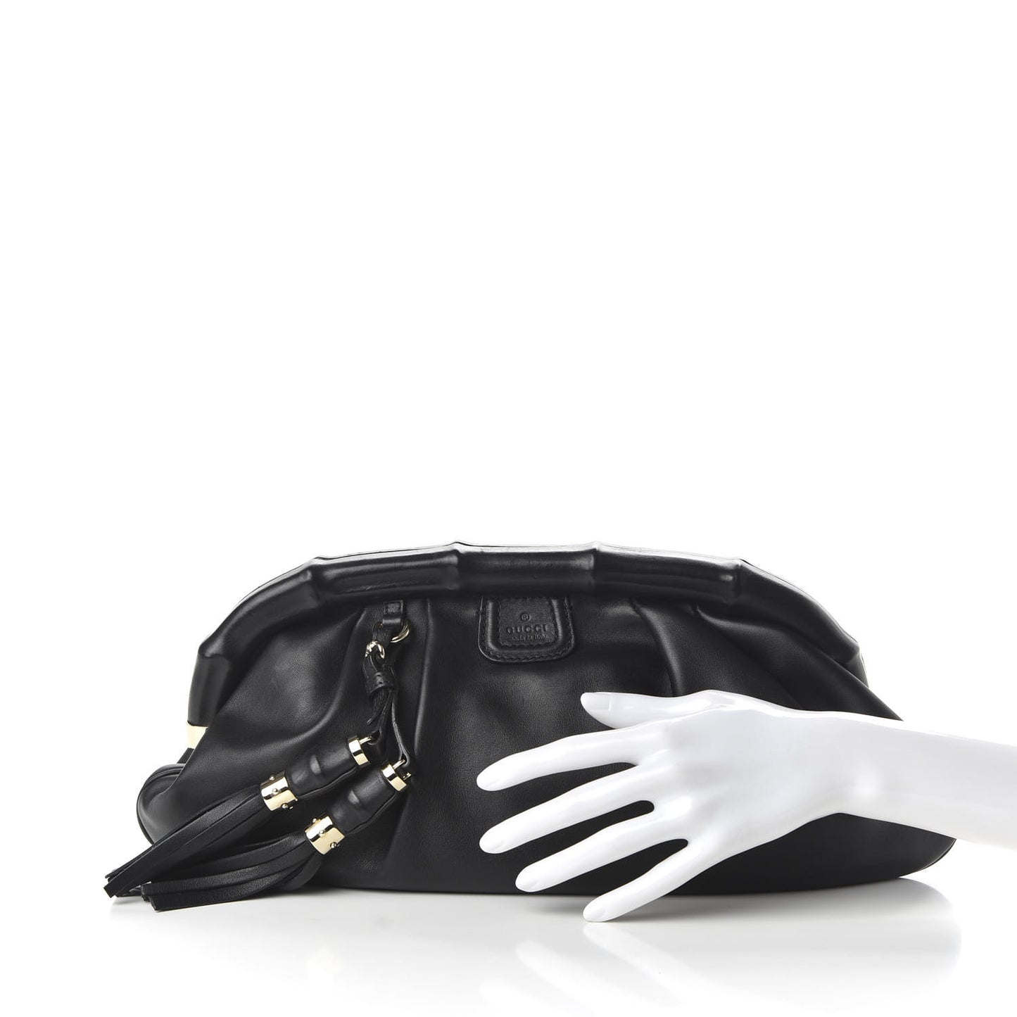 Calfskin Bamboo Frame Top Tassel Clutch Black