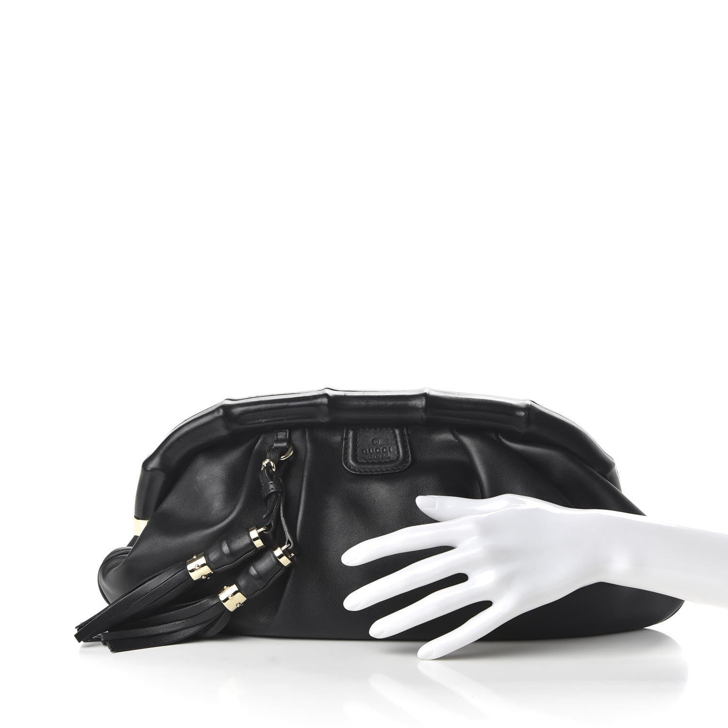 Gucci Calfskin Bamboo Frame Top Tassel Clutch Black 2 of 10