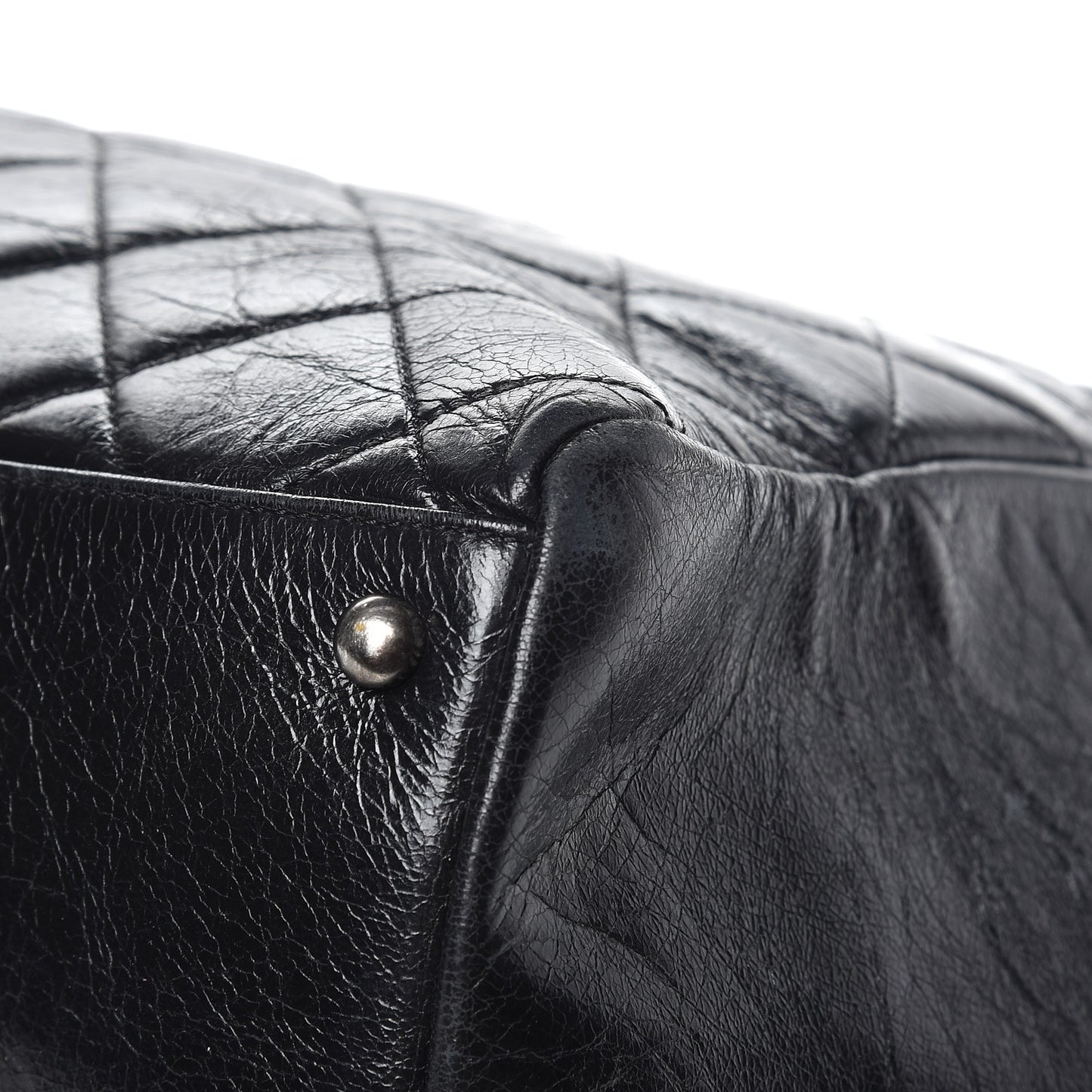 Glazed Calfskin Quilted Large Duo Color Tote Black