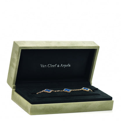 Van Cleef & Arpels 18K Yellow Gold Blue Agate 5 Motifs Vintage Alhambra Bracelet 5 of 5