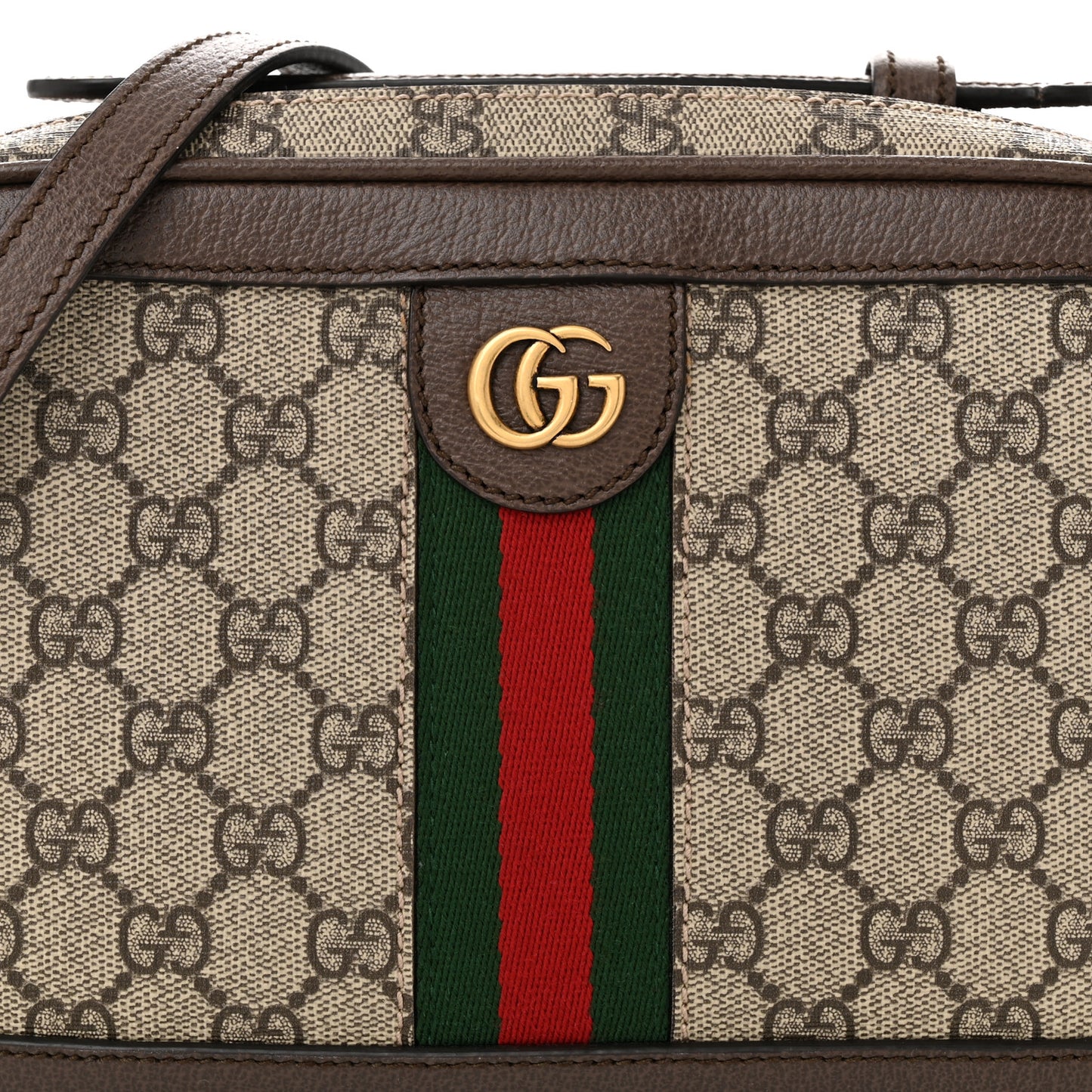 GG Supreme Monogram Web Small Ophidia Top Handle Shoulder Bag Brown