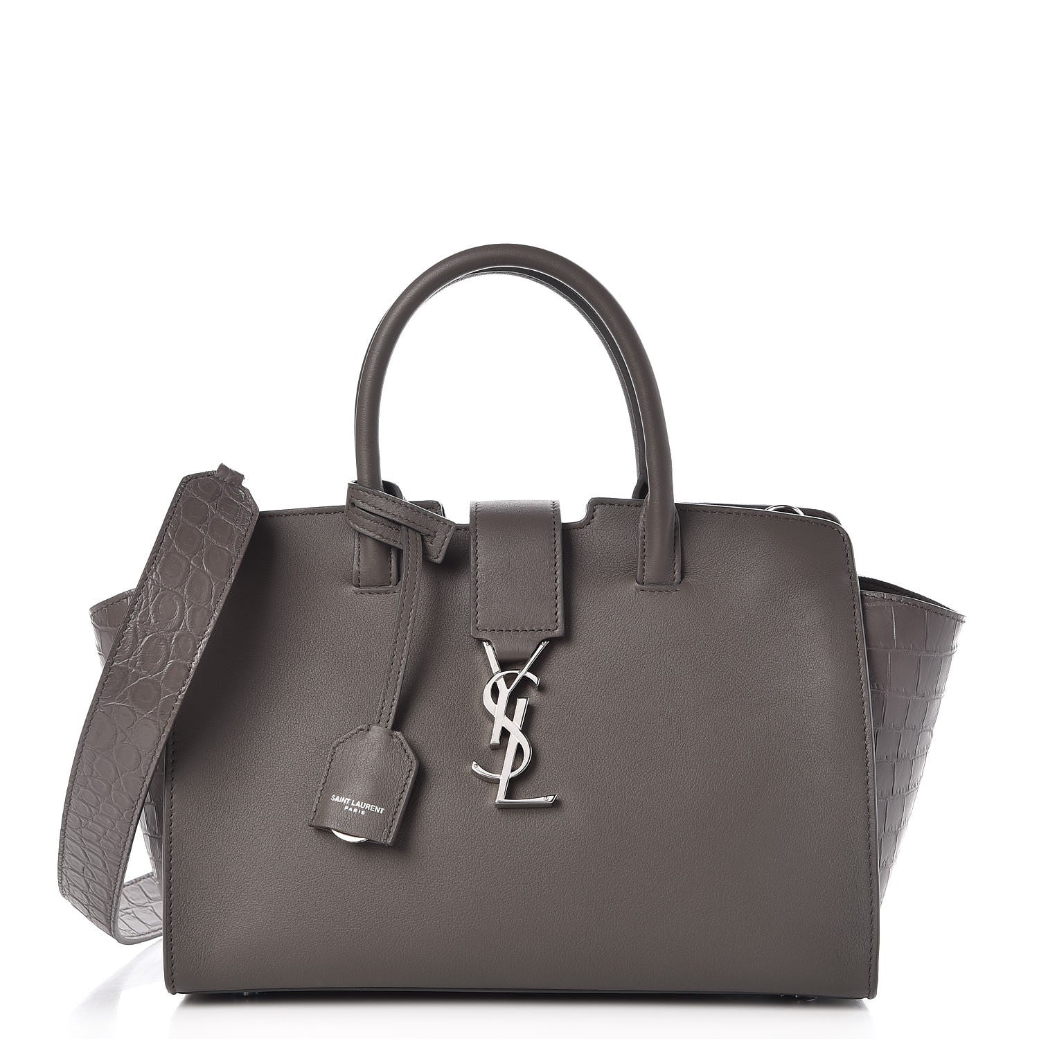 Saint Laurent Smooth Calfskin Crocodile Embossed Baby Monogram Downtown Cabas Earth 1 of 8