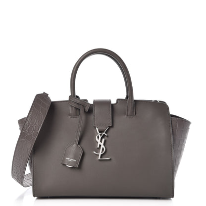Saint Laurent Smooth Calfskin Crocodile Embossed Baby Monogram Downtown Cabas Earth 1 of 8