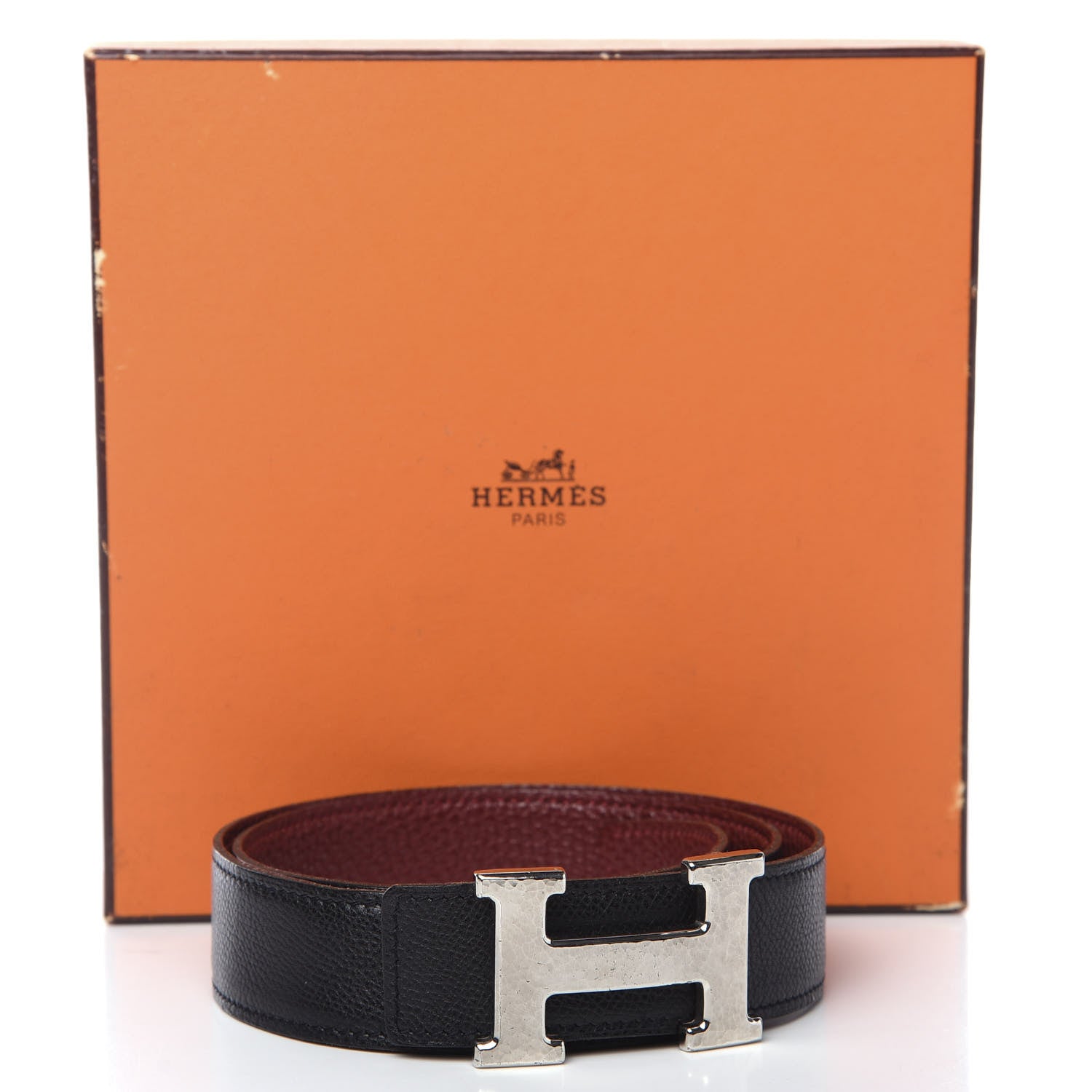 Hermes Togo Epsom 32mm Martelee H Belt 75 Rouge H Black 5 of 5