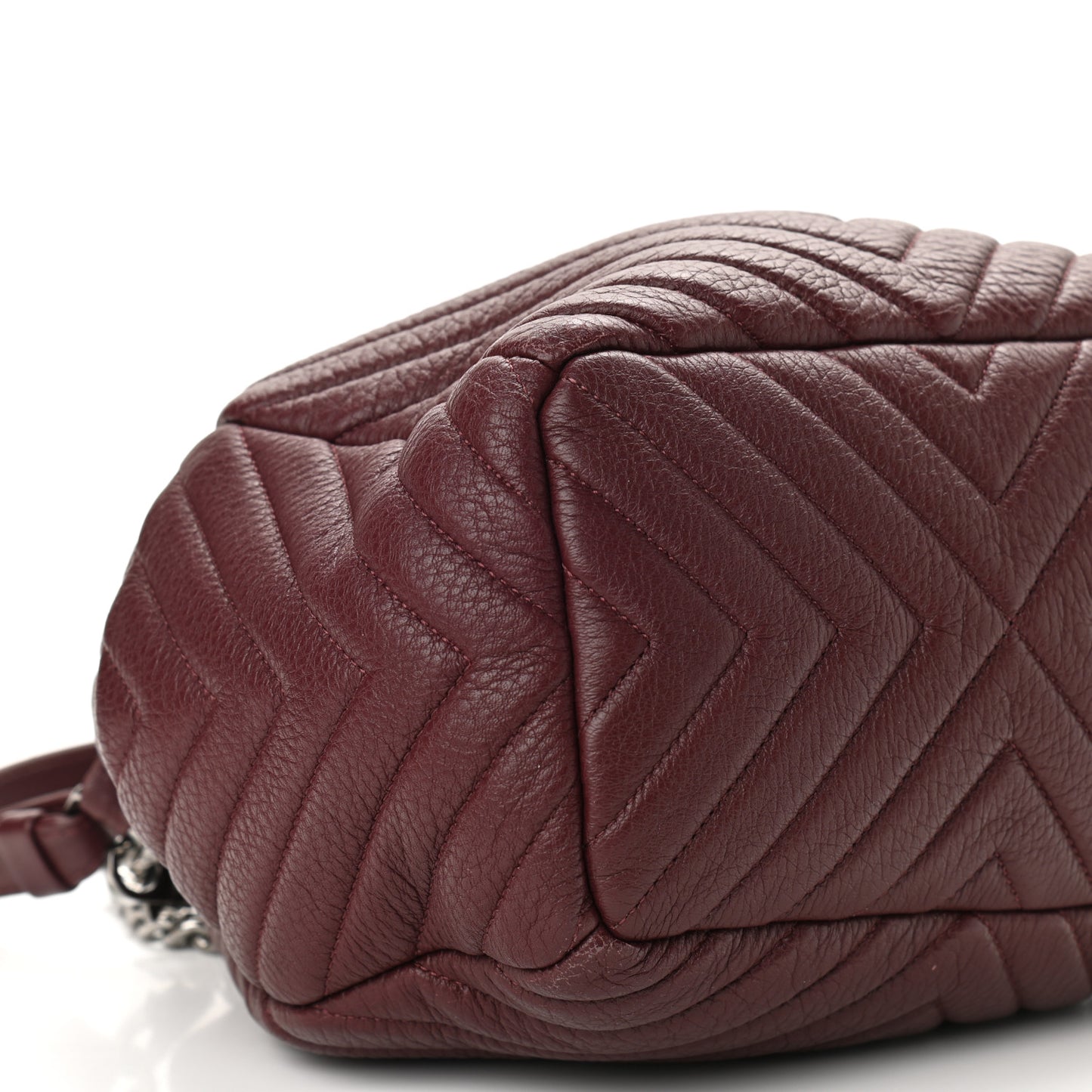 Deerskin Chevron Medium CC Chain Bucket Drawstring Bag Burgundy
