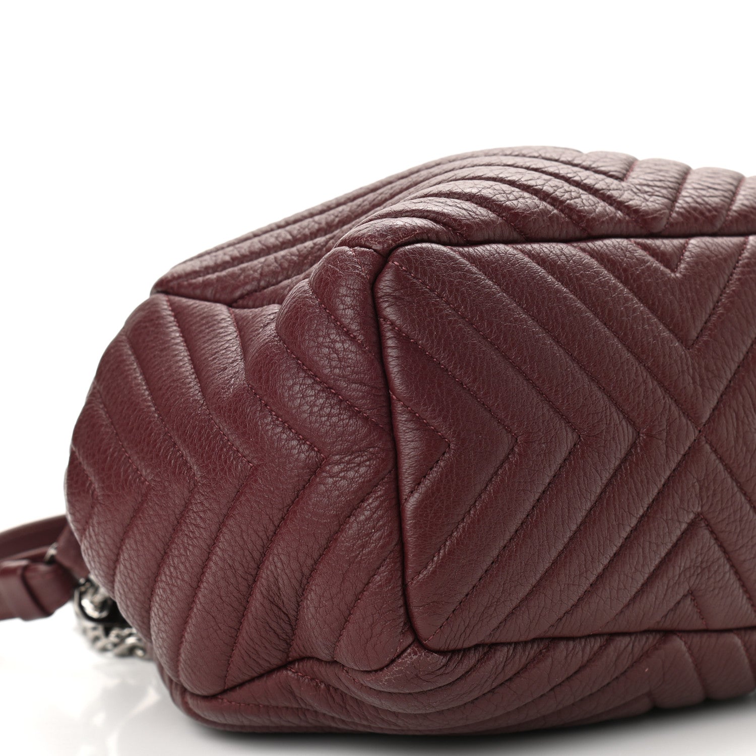 Chanel Deerskin Chevron Medium CC Chain Bucket Drawstring Bag Burgundy 9 of 10