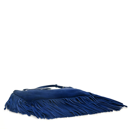Saint Laurent Suede Calfskin Small Fringe Crossbody Bag Blue 4 of 15