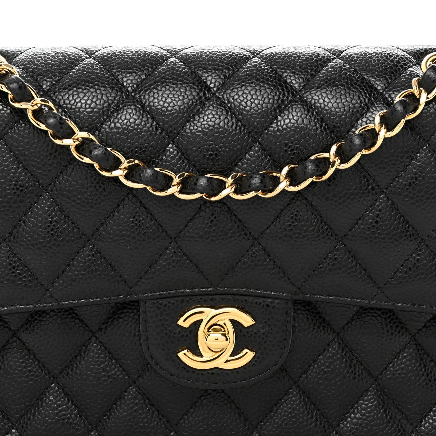 Caviar Quilted Medium Double Flap Black