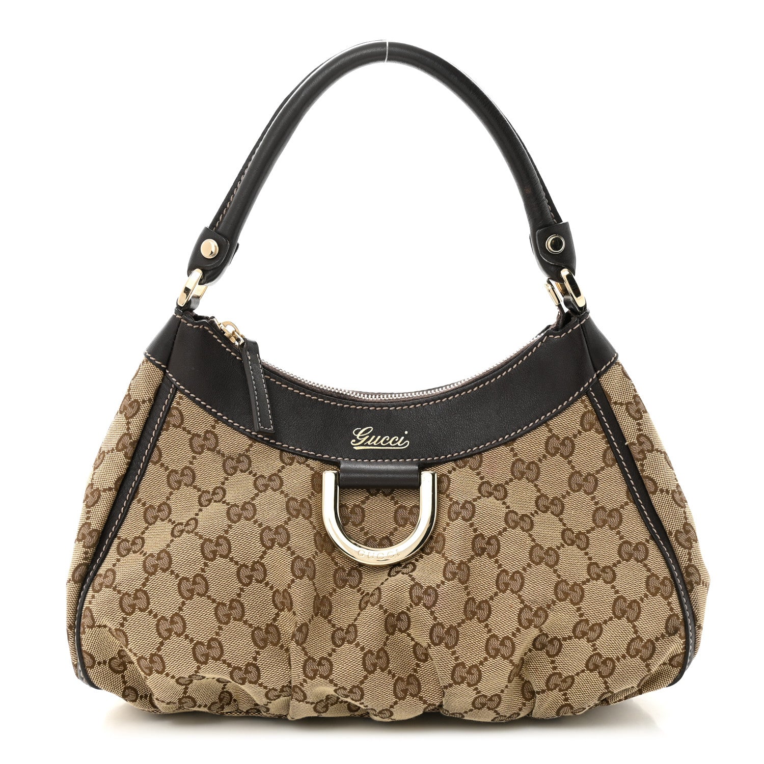 Gucci Monogram Medium D Gold Ring Hobo Dark Brown 1 of 11
