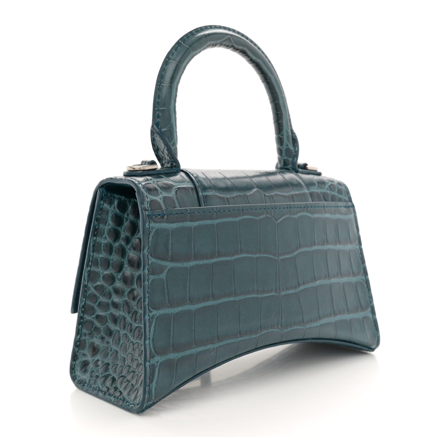 Shiny Calfskin Crocodile Embossed Hourglass Top Handle Bag XS Denim Blue