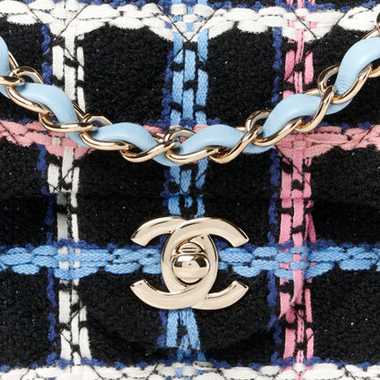 Chanel Tweed Quilted Mini Rectangular Flap Black Pink Blue Ecru 9 of 12