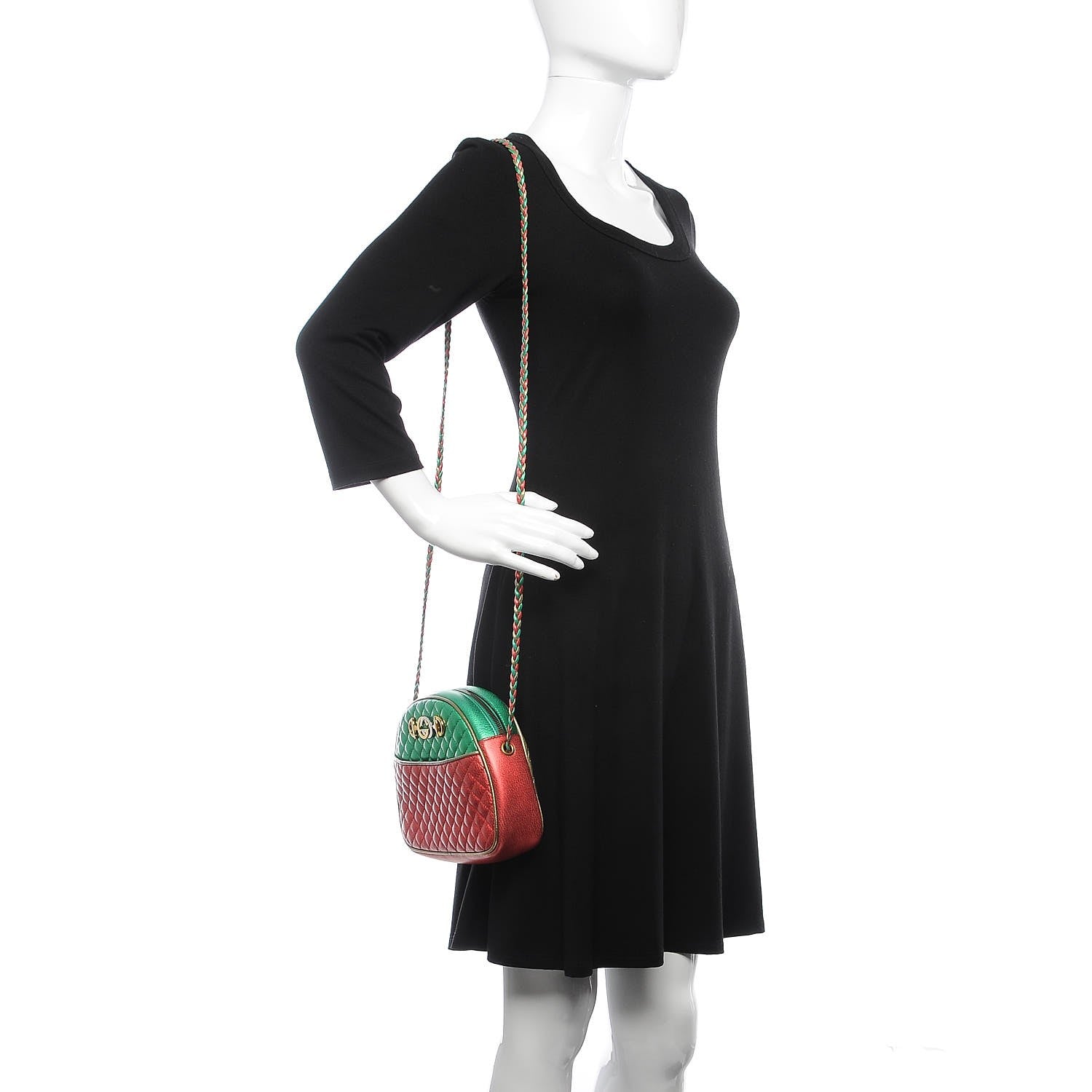 Gucci Laminated Nappa Trapuntata Mini Zumi Dome Shoulder Bag Rosso Jasmine Green Rame 2 of 8
