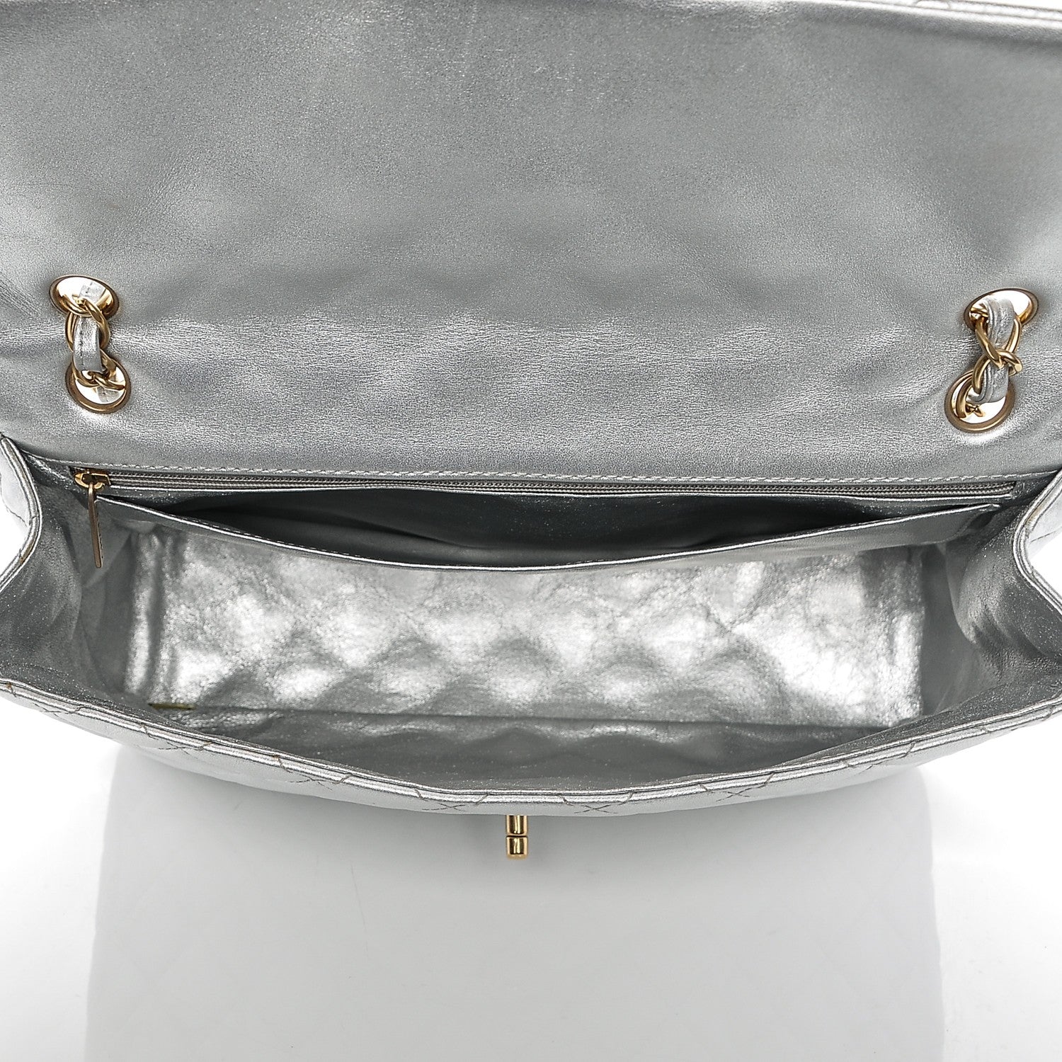 Chanel Metallic Lambskin Quilted Maxi Single Flap Silver 5 of 8