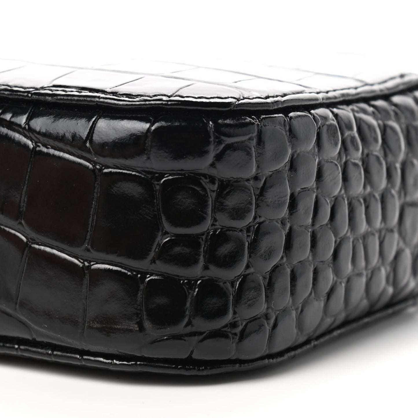 Shiny Calfskin Logo Crocodile Embossed XS Everyday Camera Bag Black