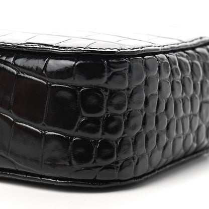 Balenciaga Shiny Calfskin Logo Crocodile Embossed XS Everyday Camera Bag Black 7 of 7