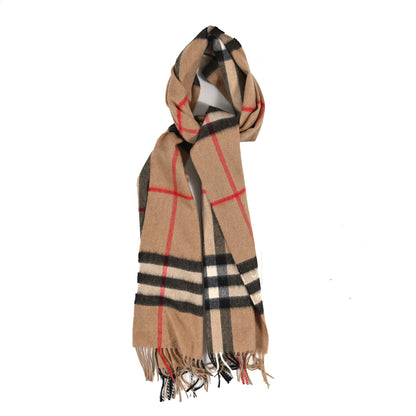 Burberry Cashmere Giant Check Fringe Scarf Camel 1 of 3