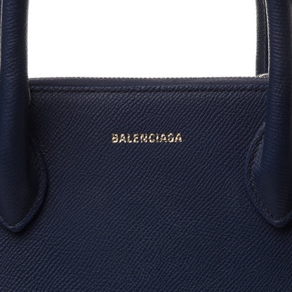 Balenciaga Signature Grained Calfskin Logo S Ville Top Handle Bag Bleu Canopee White 8 of 12