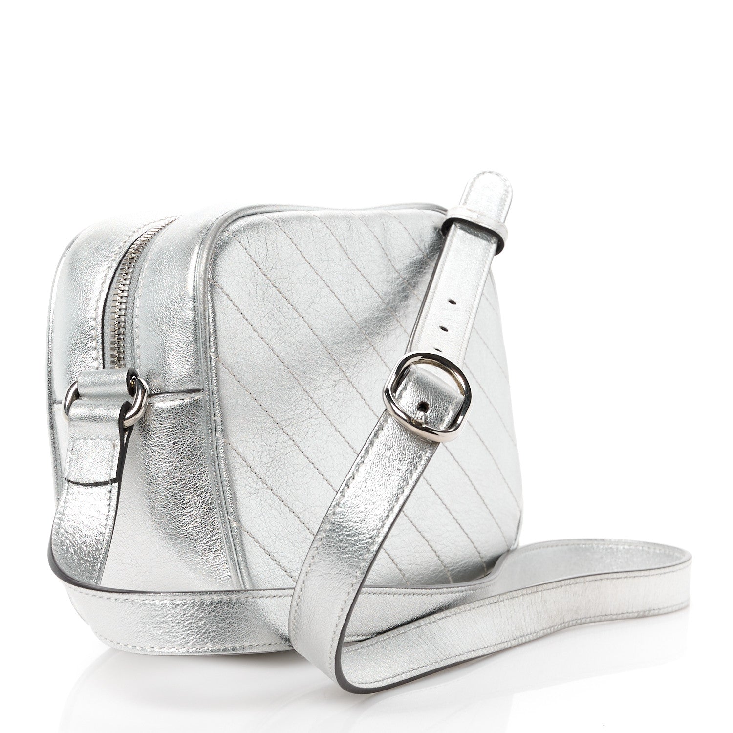 Gucci Metallic Sakai Be Green Calfskin Diagonal Stitched Small Blondie Shoulder Bag Silver 3 of 13