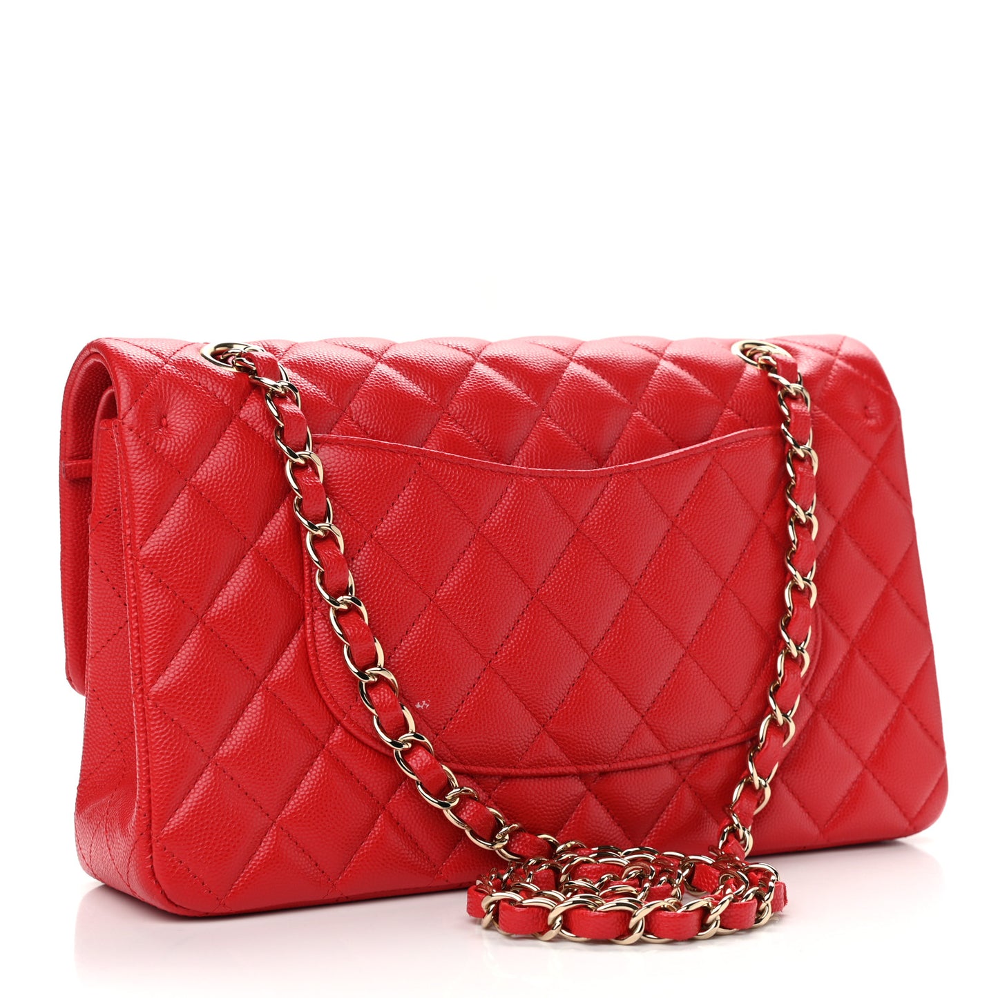 Caviar Quilted Medium Double Flap Red