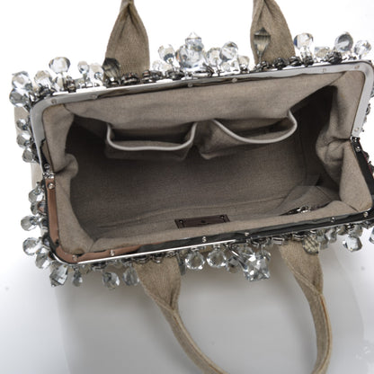 Prada Canvas Mistolino Medium Crystal Cluster Frame Bag Naturale 5 of 11