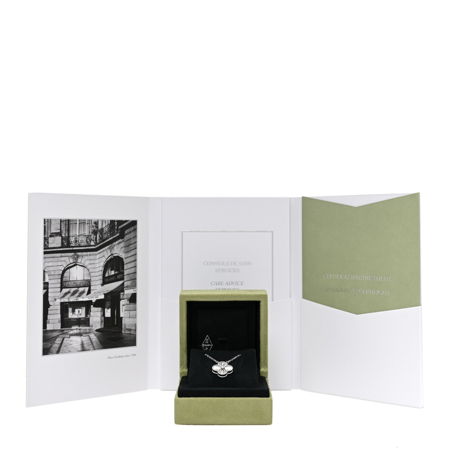 Van Cleef & Arpels 18K White Gold Diamond Guilloche Vintage Alhambra Pendant Necklace 4 of 4