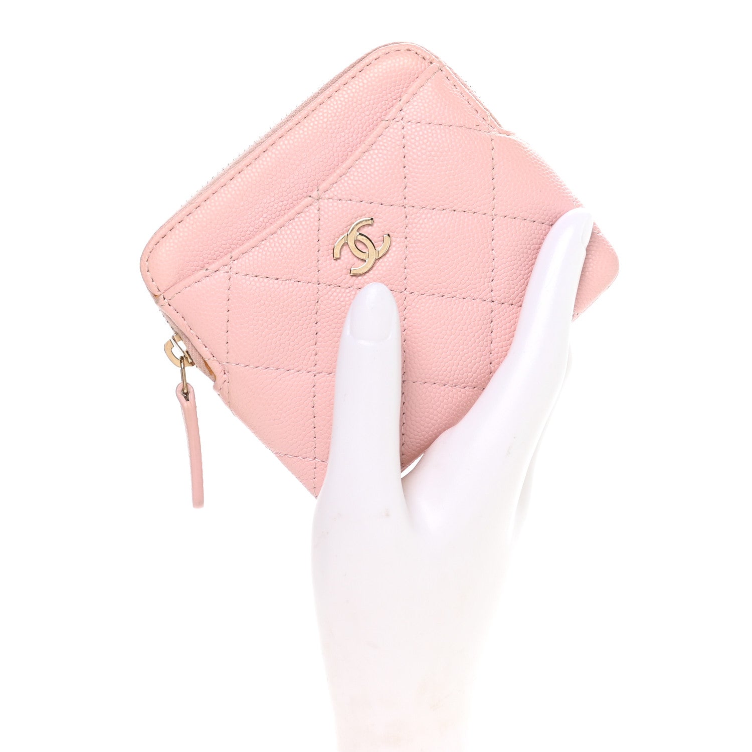 Chanel Caviar Quilted Zip Card Holder Wallet Light Pink 2 of 7