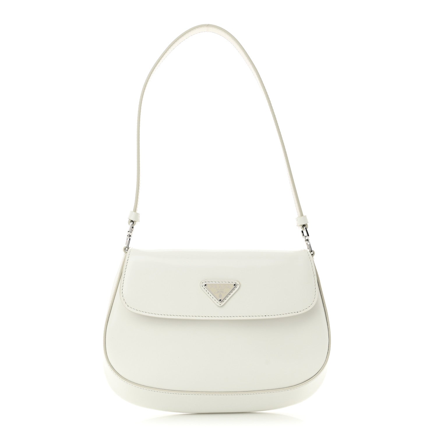 Prada Spazzolato Cleo Flap Shoulder Bag White 1 of 10