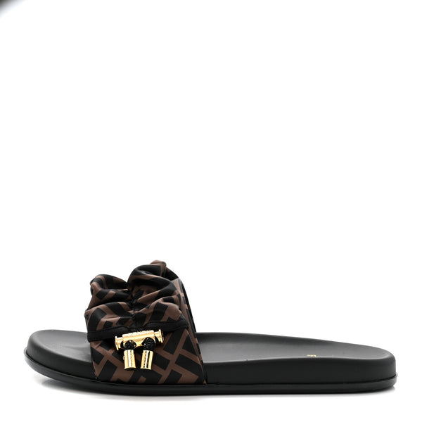 Fendi Satin FF Fendi Feel Slide Sandals 38 Tobacco Black 1877850