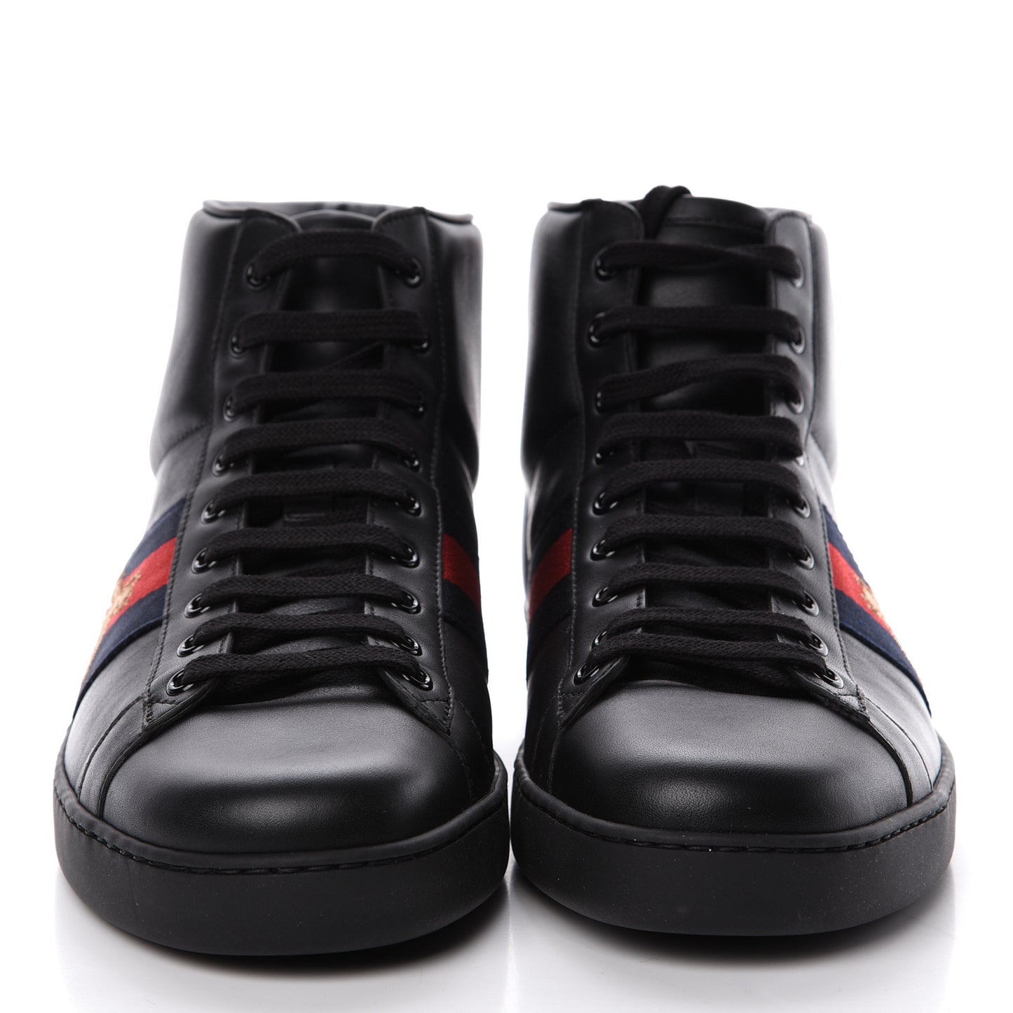 Calfskin Miro Soft Web Bee Embroidered Mens Ace High Top Sneakers 9.5 Black