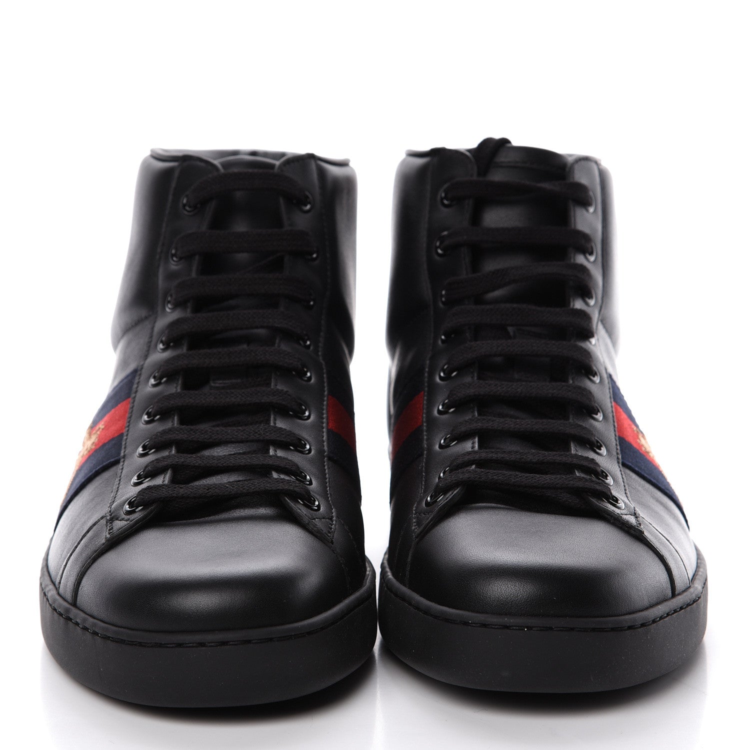 Gucci Calfskin Miro Soft Web Bee Embroidered Mens Ace High Top Sneakers 9.5 Black 2 of 10